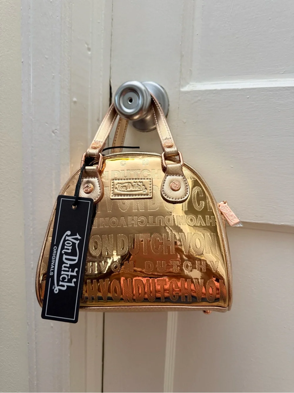 Von Dutch Metallic Rose Gold Mini Dome Satchel